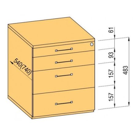 K-BBP Konténer 540mm típus 1/változat 1 (fiók fém, részleges kihúzású sín, behúzással)