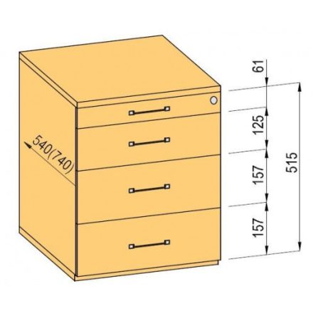 K-BBP Konténer 540mm típus 2/változat 1 (fiók fém, részleges kihúzású sín, behúzással)