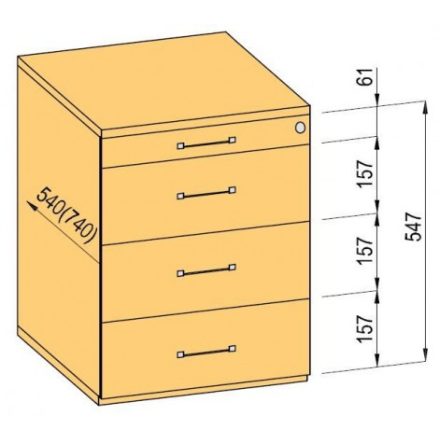 K-BBP Konténer 540mm típus 3/változat 1 (fiók fém, részleges kihúzású sín, behúzással)