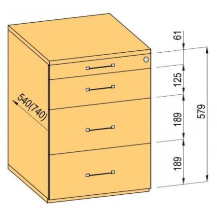 K-BBP Konténer 540mm típus 4/változat 2 (fiók fém, részleges kihúzású sín, behúzással, csillapítással))