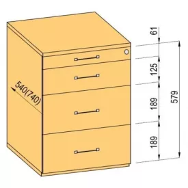   K-BBP Konténer 540mm típus 4/változat 5 (fiók műanyag, részleges kihúzású sín, behúzással)