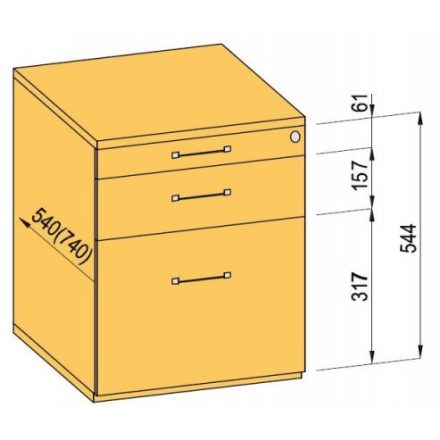 K-BBP Konténer 540mm típus 5/változat 1 (fiók fém, részleges kihúzású sín, behúzással)