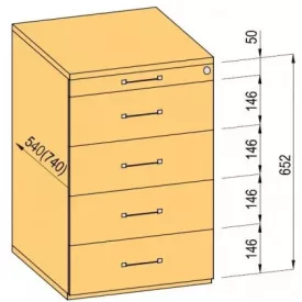   K-BBP Konténer 540mm típus 9/változat 1 (fiók fém, részleges kihúzású sín, behúzással)