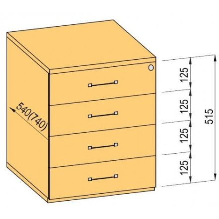 K-BBP Konténer 540mm típus 7/változat 4 (fiók fém, teljes kihúzású sín, behúzással, csillapítással))