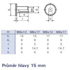   Anyacsavar bútor csatlakoztatáshoz M6x17mm cink fehér, fej 15mm