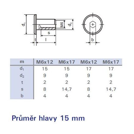 Anyacsavar bútor csatlakoztatáshoz M6x17mm cink fehér, fej 15mm