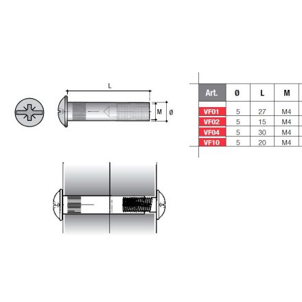 Összekötő vasalat anya VF04 FN M4/30mm
