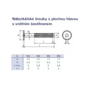   Összekötő bútorcsavar M6x60 cink fehér lapos fejű  15mm