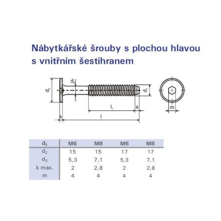 Összekötő bútorcsavar M6x60 cink fehér lapos fejű  15mm