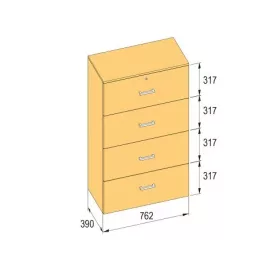   K-BBP R4 típusú irattartó szekrény 762 mm belső szélességre, 1276 mm magasságra