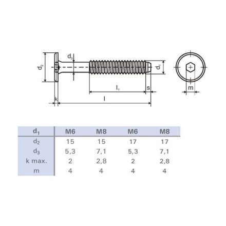 Bútorcsavar M6x30 cink fehér típus BB lapos fejű  17mm