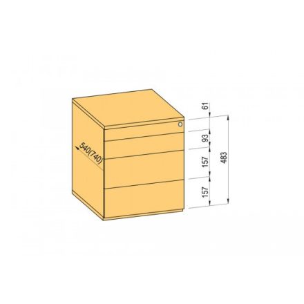 K-BBP konténer TipAer komp.540mm típ.1/vál. 9 (fémfiók, részleges kihúzású, fogantyú nélküli nyitásra)