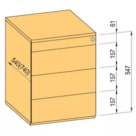   K-BBP konténer TipAer komp.540mm típ.3/vál. 9 (fémfiók, részleges kihúzású, fogantyú nélküli nyitásra)