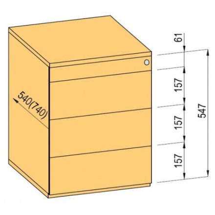 K-BBP konténer TipAer komp.540mm típ.3/vál. 9 (fémfiók, részleges kihúzású, fogantyú nélküli nyitásra)