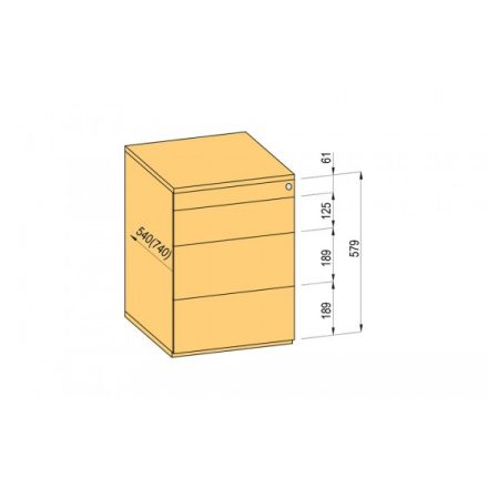 K-BBP konténer TipAer komp.540mm típ.4/vál. 9 (fémfiók, részleges kihúzású, fogantyú nélküli nyitásra)