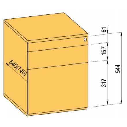 K-BBP konténer TipAer komp.540mm típ.5/vál. 9 (fémfiók, részleges kihúzású, fogantyú nélküli nyitásra)