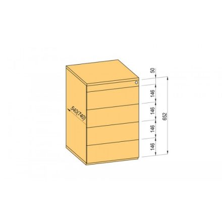 K-BBP konténer TipAer komp.540mm típ.9/vál. 9 (fémfiók, részleges kihúzású, fogantyú nélküli nyitásra)