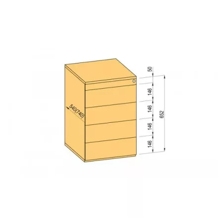 K-BBP konténer TipAer komp.540mm típ.9/vál. 9 (fémfiók, részleges kihúzású, fogantyú nélküli nyitásra)