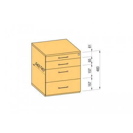 K-BBP Konténer 540/292mm típus 1/változat 1 (fiók fém, részleges kihúzású sín, behúzással)