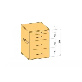   K-BBP Konténer 540/292mm típus 4/változat 1 (fiók fém, részleges kihúzású sín, behúzással)