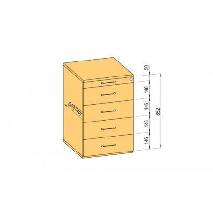 K-BBP Konténer 540/292mm típus 9/változat 2 (fiók fém, részleges kihúzású sín, behúzással, csillapítással)