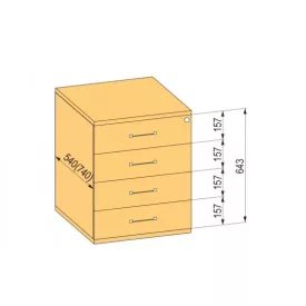   K-BBP Konténer 540/292mm típus 8/változat 1 (fiók fém, részleges kihúzású sín, behúzással)