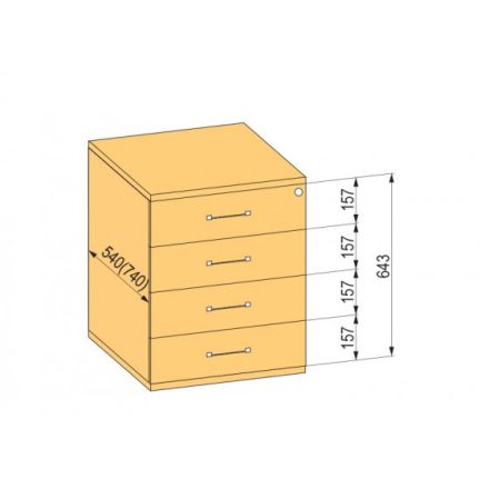 K-BBP Konténer 540/292mm típus 8/változat 1 (fiók fém, részleges kihúzású sín, behúzással)