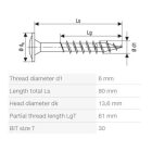 SPAX csavar 6x80 tányérfejű TXS, W, 4C