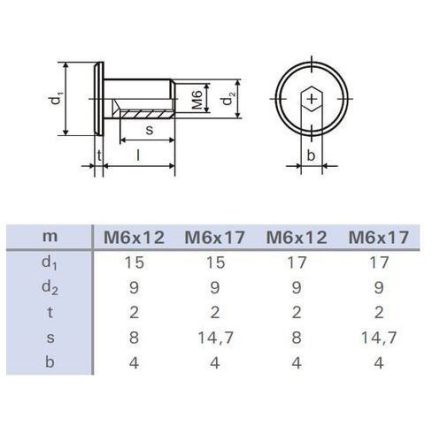 Anyacsavar bútor csatlakoztatáshoz M6x12mm cink fehér lapos fejű  15mm