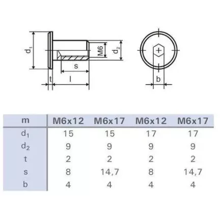 Anyacsavar bútor csatlakoztatáshoz M6x12mm cink fehér lapos fejű  15mm