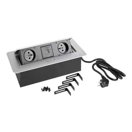 StrongPower Elektromos aljzat 2x 230V, 2x USB A/C, ezüst, FR
