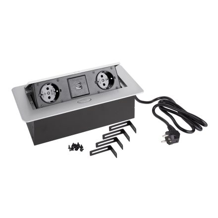 STRONG Elektromos aljzat 2x 230V Schuko,2x USB Power, ezüst