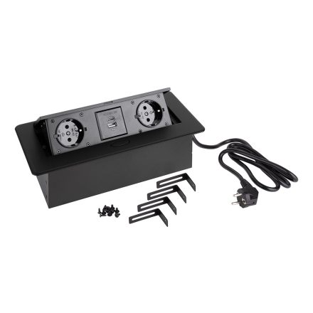 STRONG Elektromos aljzat 2x 230V Schuko,2x USB Power, fekete