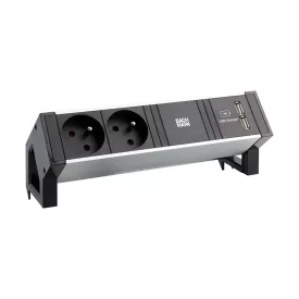   BACHMANN 937.134 Desk 2, alu fekete, 2x230V, 2x USB-A töltő