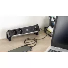 BACHMANN 937.134 Desk 2, alu fekete, 2x230V, 2x USB-A töltő