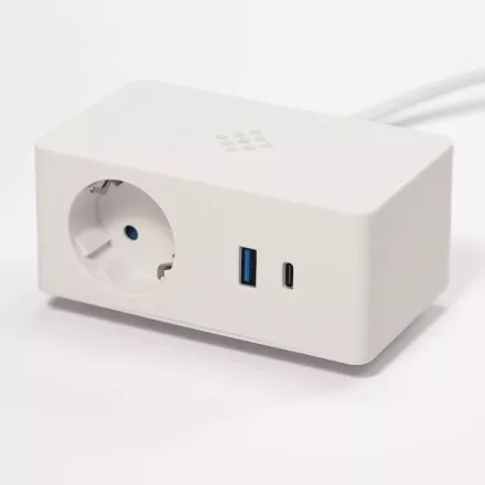 VersaQ  1x 230V, USB A+C 5V, Qi vezeték nélküli töltő, fehér, Schuko