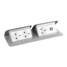 LEGRAND Pop-up dupla, 3x 230V, 2x USB-A töltő, alumínium