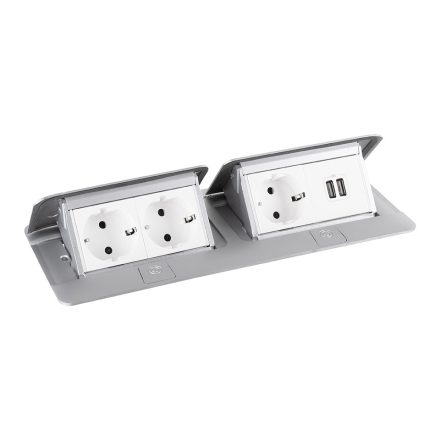 LEGRAND Pop-up dupla, 3x 230V, 2x USB-A töltő, alumínium