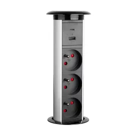   StrongPower elektromos konnektor, 3x 230V, USB A+C,vezetéknélküli töltő,ezüst,FR