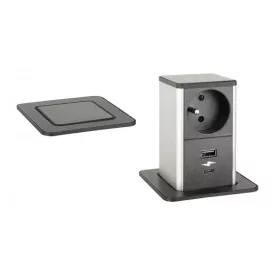   STRONG PowerUp konnektor, 1x230V, USB A/C töltó, Fekete, FR