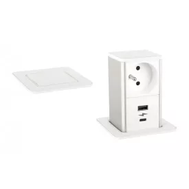   STRONG PowerUp konnektor, 1x230V, USB A/C töltó, Fehér, FR