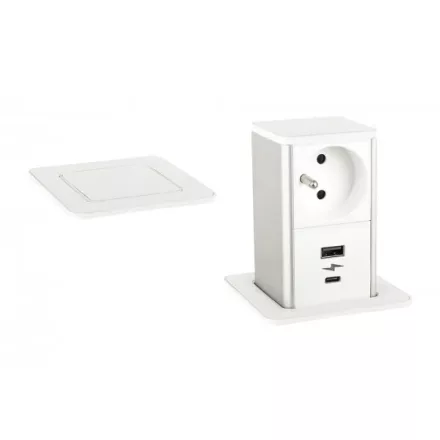 STRONG PowerUp konnektor, 1x230V, USB A/C töltó, Fehér, FR