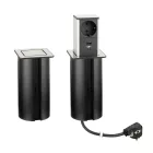 STRONG PowerUp konnektor, 1x230V, USB A/C töltó, Nemesacél, Schuko