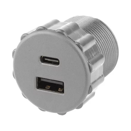 StrongPower USB töltő, 2 x töltő kimenet, 35 mm átmérőjű, ezüst