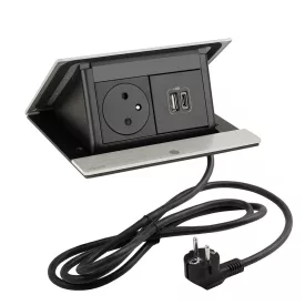   LEGRAND PopUp, 1x 230V, 1x USB A/C töltő, csiszolt alumínium