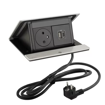 LEGRAND PopUp, 1x 230V, 1x USB A/C töltő, csiszolt alumínium