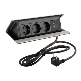   LEGRAND PopUp, 3x230V, 1x USB A/C, csiszolt alumínium, SCHUKO