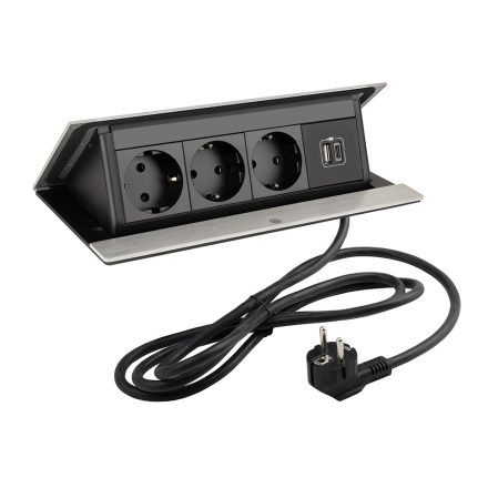 LEGRAND PopUp, 3x230V, 1x USB A/C, csiszolt alumínium, SCHUKO