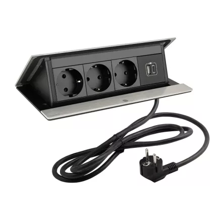 LEGRAND PopUp, 3x230V, 1x USB A/C, csiszolt alumínium, SCHUKO