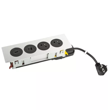 K- LEGRAND Disq'In 2x 230V + 1x USB A/C, HDMI, černá/nerez